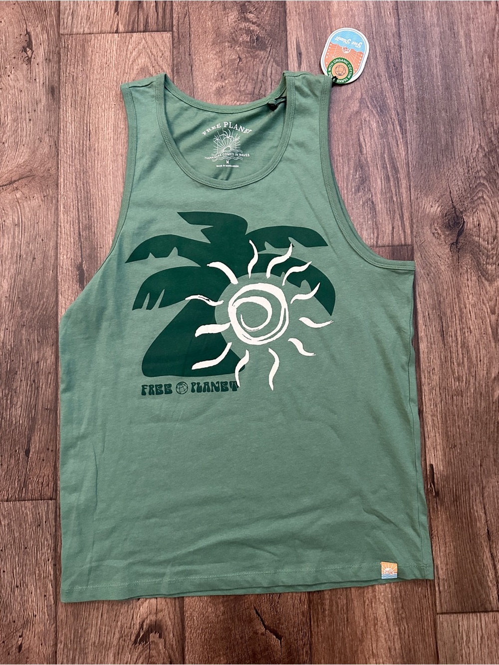 Free Planet Organic Cotton Summer Tank Top Men’s Size M Green